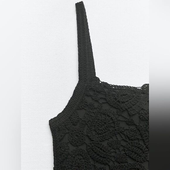 Zara Macrame Knit Dress Black New - Picture 9 of 9